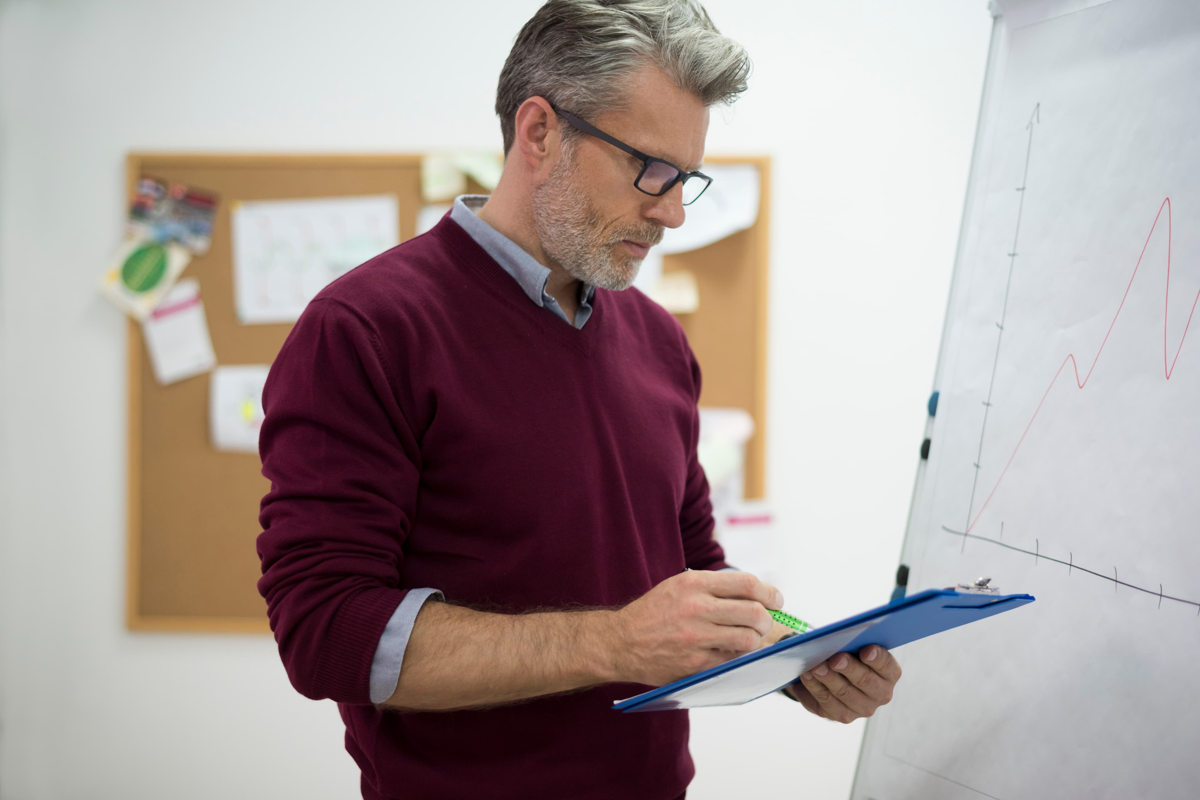 Healthcare business owner reviewing operations